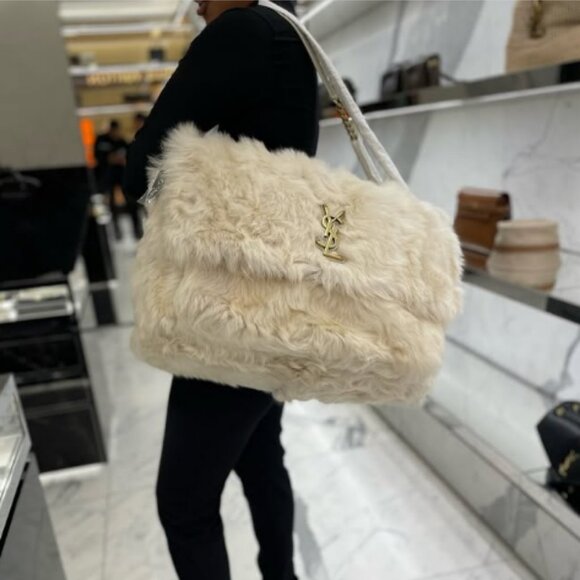 SAINT LAURENT POLAIRE SHEARLING LEATHER TRIMMED OVERSIZED NIKI CHAIN BAG NWT - Picture 3 of 9